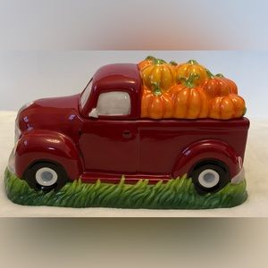 Cracker Barrel Red Truck Pumpkin Sculpted Stoneware Cookie Jar